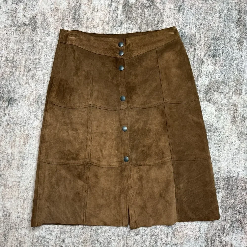 Vintage Gap Suede Skirt 8 Cognac Brown Button Down Leather Western 90s Y2K XS
